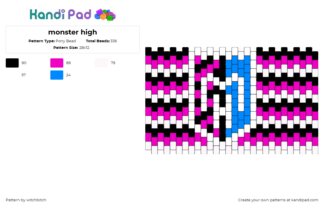 monster high - Pony Bead Pattern by witchbitch on Kandi Pad - monster high,logo,mattel,pink,blue