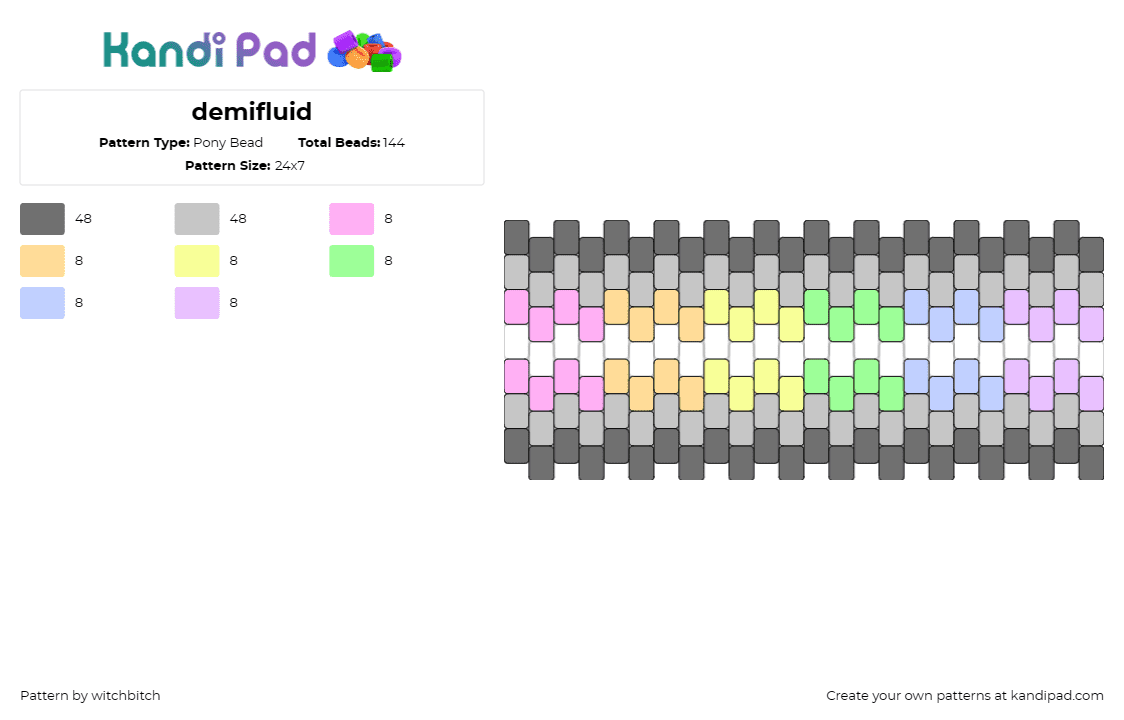 demifluid - Pony Bead Pattern by witchbitch on Kandi Pad - demifluid,pride,cuff,zipper,colorful,pastel,gray