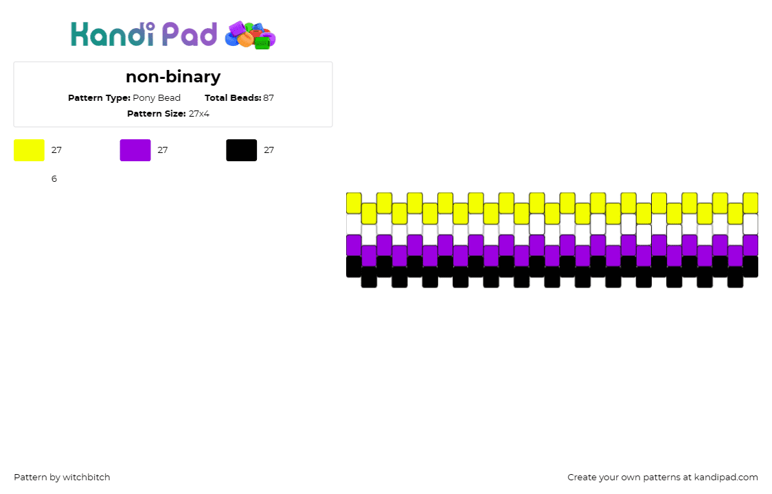 non-binary - Pony Bead Pattern by witchbitch on Kandi Pad - nonbinary,pride,cuff