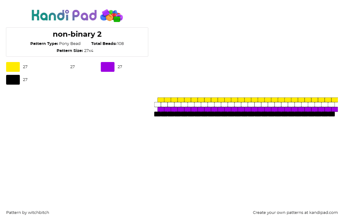 non-binary 2 - Pony Bead Pattern by witchbitch on Kandi Pad - nonbinary,pride,cuff