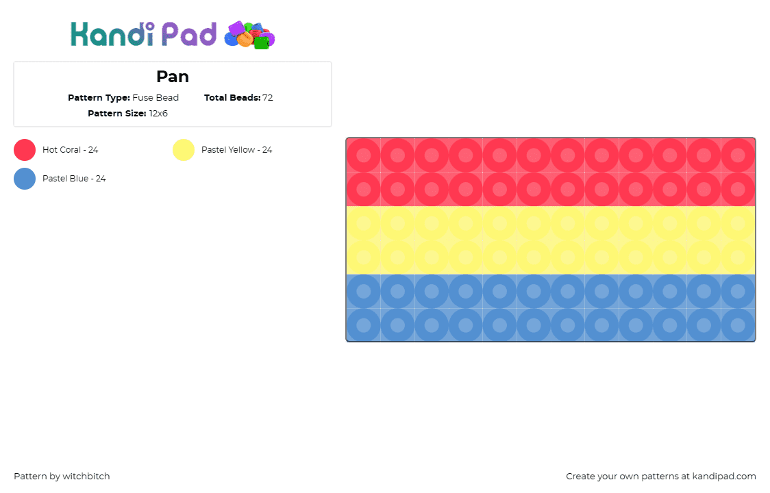 Pan - Fuse Bead Pattern by witchbitch on Kandi Pad - pansexual,small,pride,stripes