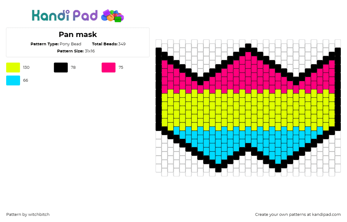 Pan mask - Pony Bead Pattern by witchbitch on Kandi Pad - pansexual,pride,mask,community,stripes,pink,yellow,light blue