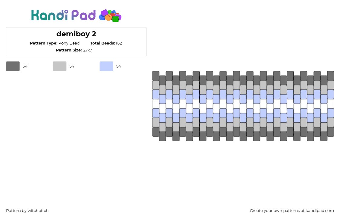 demiboy 2 - Pony Bead Pattern by witchbitch on Kandi Pad - demiboy,pride,cuff,horizontal,stripes,light blue,gray