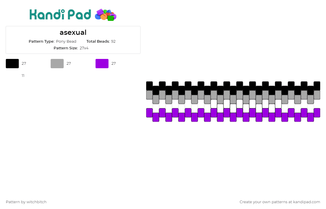 asexual - Pony Bead Pattern by witchbitch on Kandi Pad - asexual,pride,cuff