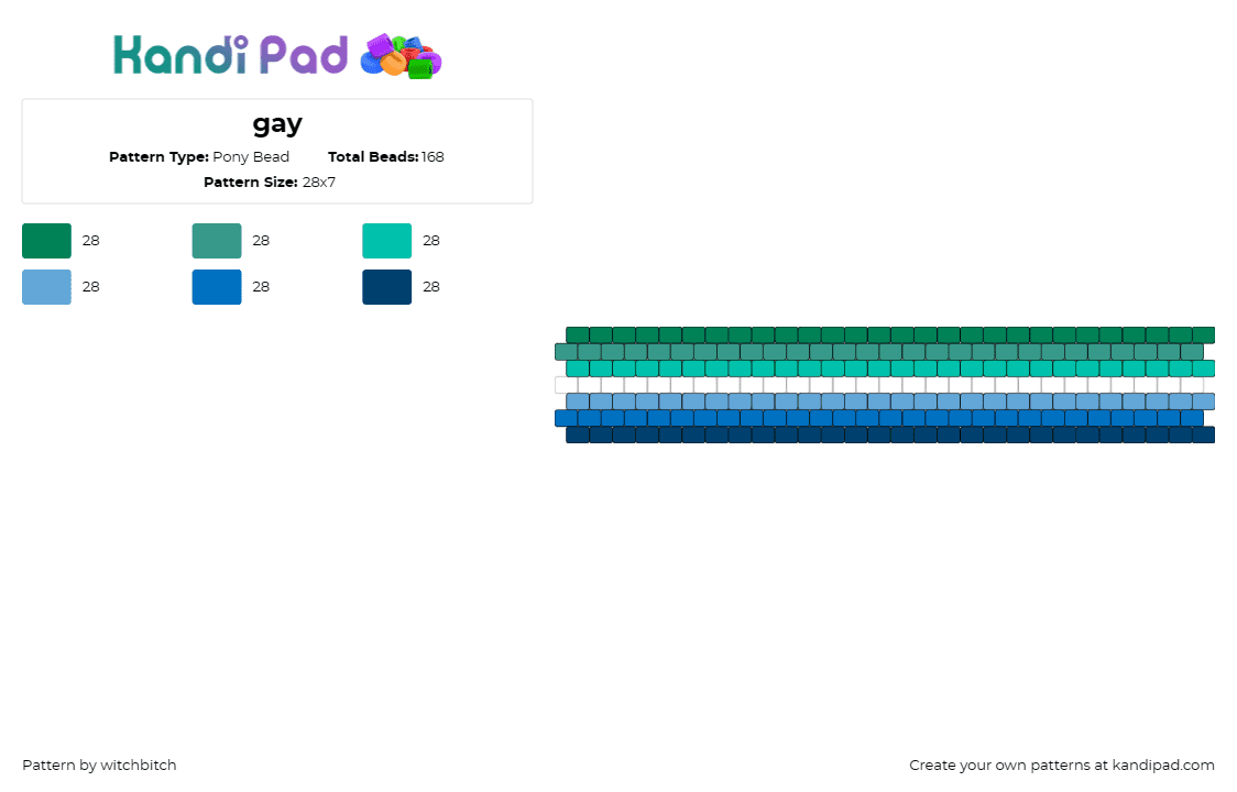 gay - Pony Bead Pattern by witchbitch on Kandi Pad - gay,pride,cuff,teal,green,blue