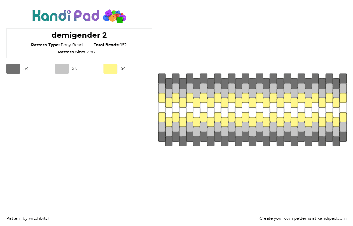 demigender 2 - Pony Bead Pattern by witchbitch on Kandi Pad - demigender,pride,cuff,horizontal,stripes,yellow,gray