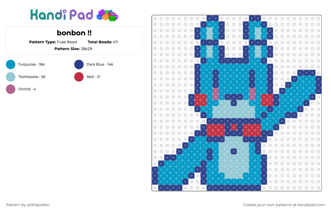 bonbon !! - Fuse Bead Pattern by aokilapisfan on Kandi Pad - blue,light blue,fnaf,fnaf sl,bon bon,charm,i guess