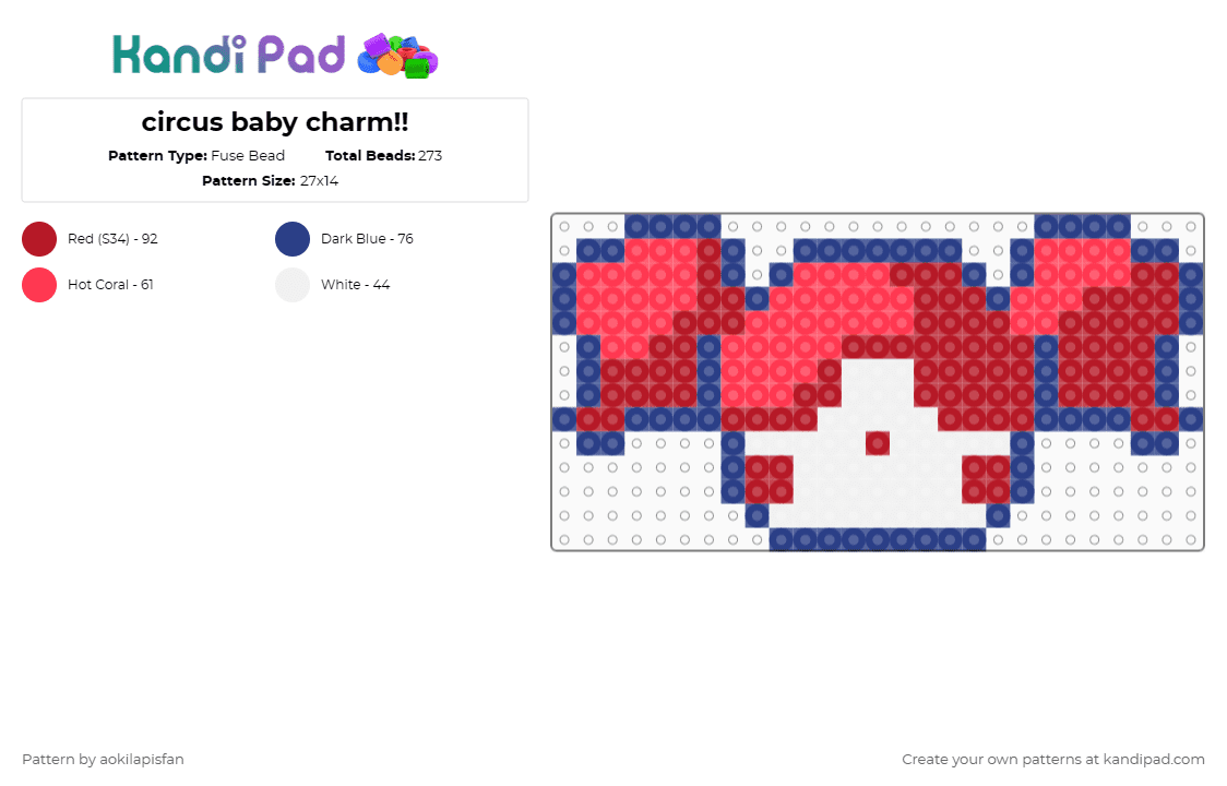 circus baby charm!! - Fuse Bead Pattern by aokilapisfan on Kandi Pad - red,blue,fnaf,circus baby,fnaf sl,charm