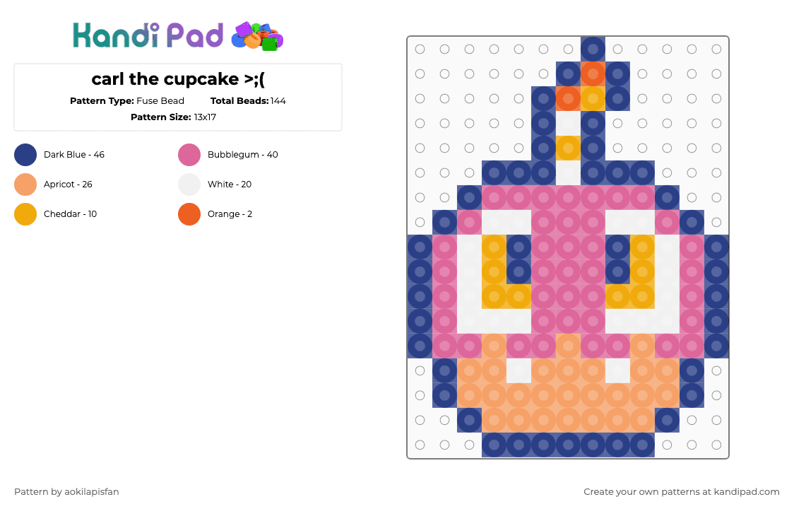 carl the cupcake >;( - Fuse Bead Pattern by aokilapisfan on Kandi Pad - blue,pink,fnaf,cupcake,chica,carl,charm
