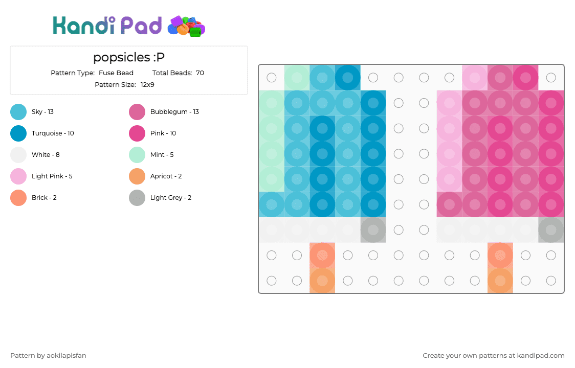 popsicles :P - Fuse Bead Pattern by aokilapisfan on Kandi Pad - light blue,pink,popsicle,ice cream,mini,earrings,blue