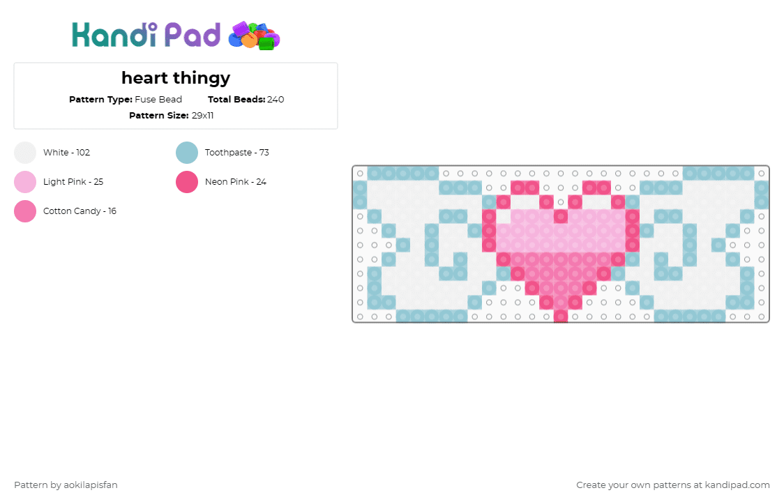 heart thingy - Fuse Bead Pattern by aokilapisfan on Kandi Pad - pink,light blue,charm