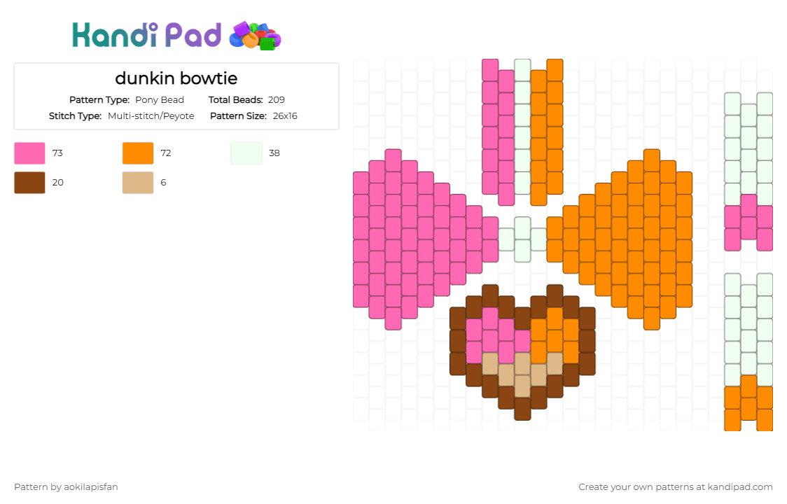 dunkin bowtie - Pony Bead Pattern by aokilapisfan on Kandi Pad - pink,orange,bow,dunkin,donut,food