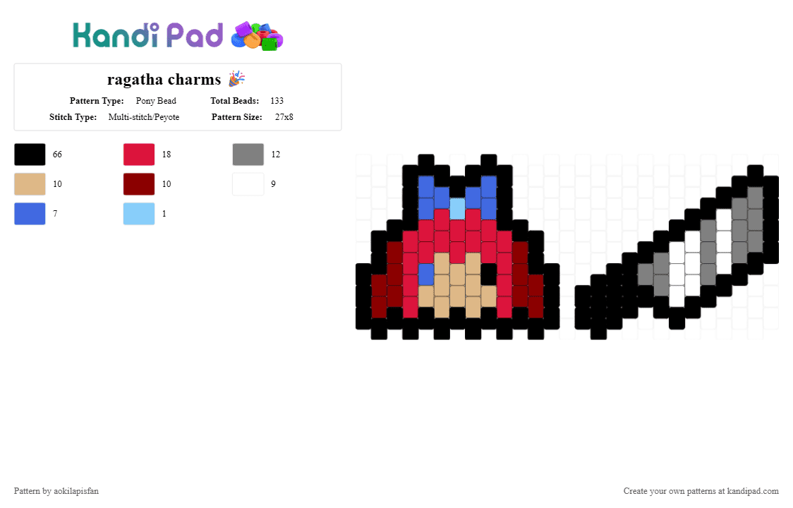 ragatha charms 🎉 - Pony Bead Pattern by aokilapisfan on Kandi Pad - black,red,gray,charm,ragatha,tadc