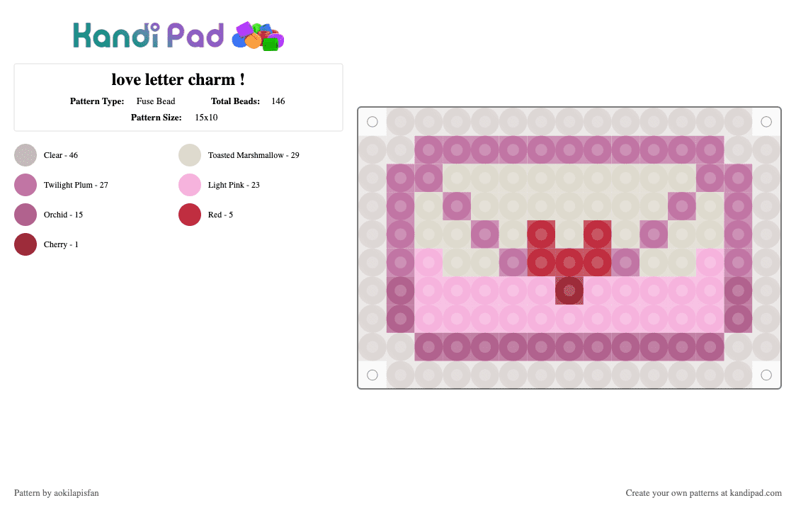 love letter charm ! - Fuse Bead Pattern by aokilapisfan on Kandi Pad - pink,beige,charm,letter,envelope
