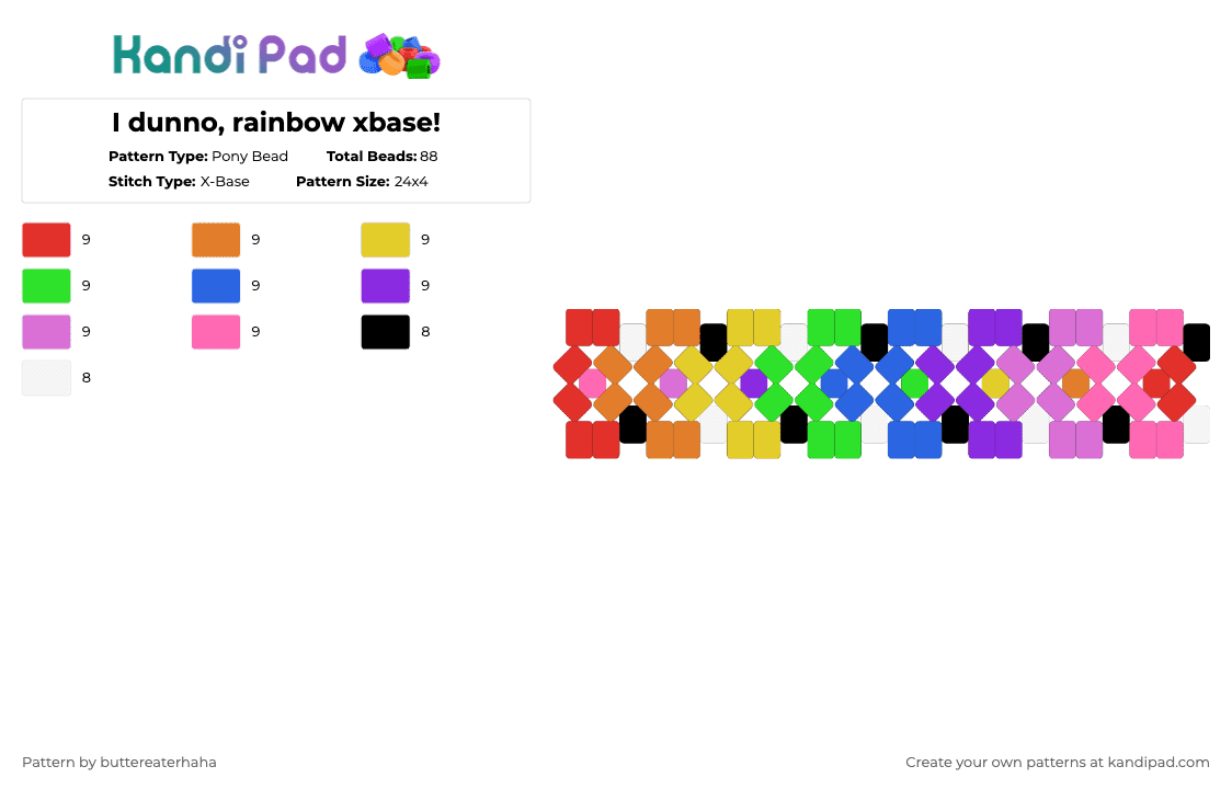 I dunno, rainbow xbase! - Pony Bead Pattern by buttereaterhaha on Kandi Pad - pink