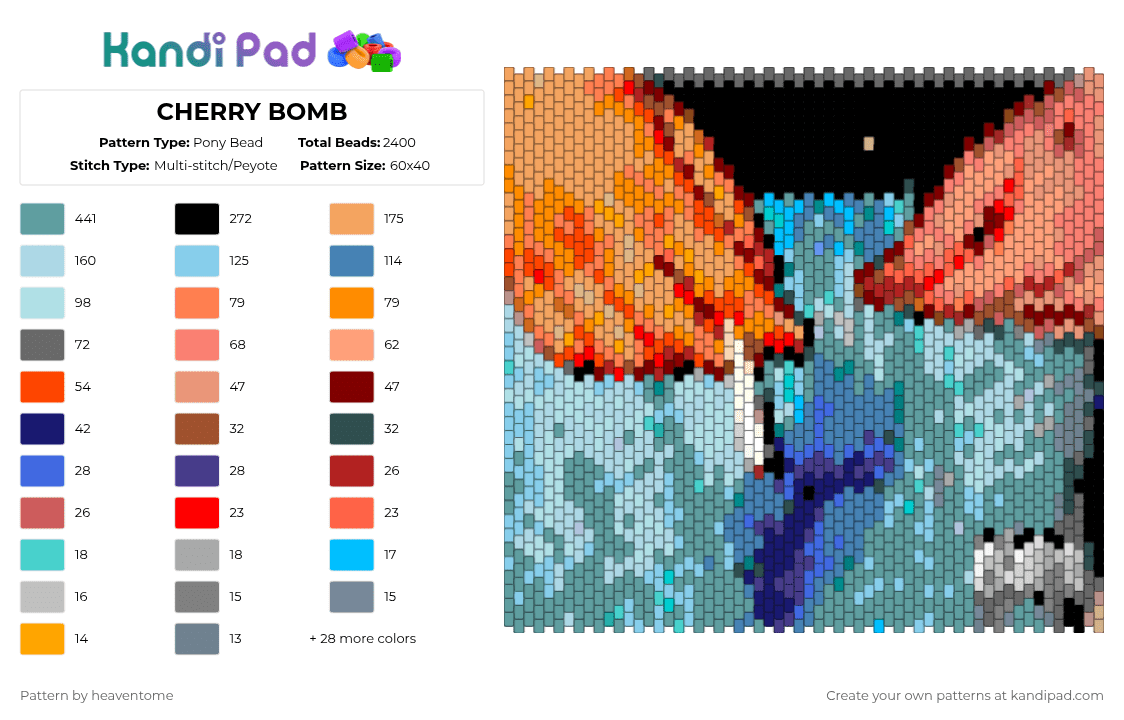 CHERRY BOMB - Pony Bead Pattern by heaventome on Kandi Pad - orange,red,teal,light blue,cherry bomb,tyler,tyler the creator