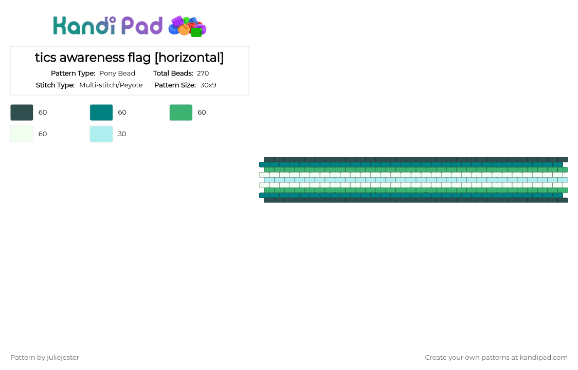 tics awareness flag [horizontal] - Pony Bead Pattern by juliejester on Kandi Pad - gray, green, teal