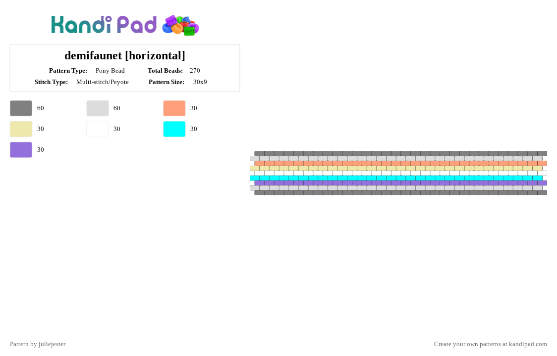 demifaunet [horizontal] - Pony Bead Pattern by juliejester on Kandi Pad - gray