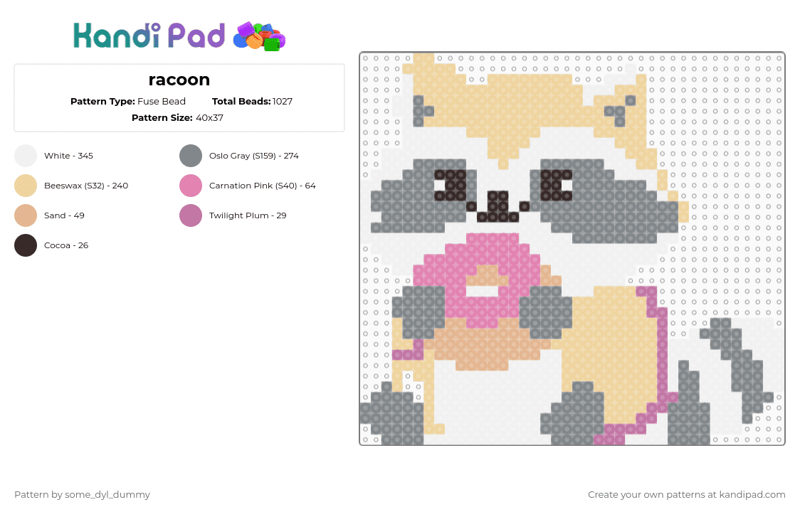 racoon - Fuse Bead Pattern by some_dyl_dummy on Kandi Pad - gray,beige
