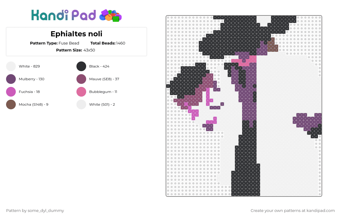 Ephialtes noli - Fuse Bead Pattern by some_dyl_dummy on Kandi Pad - white,pink
