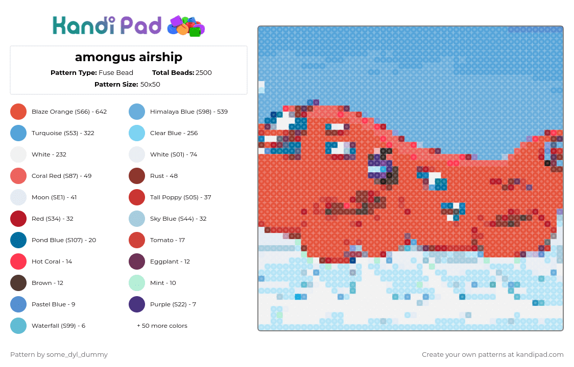 amongus airship - Fuse Bead Pattern by some_dyl_dummy on Kandi Pad - light blue,red
