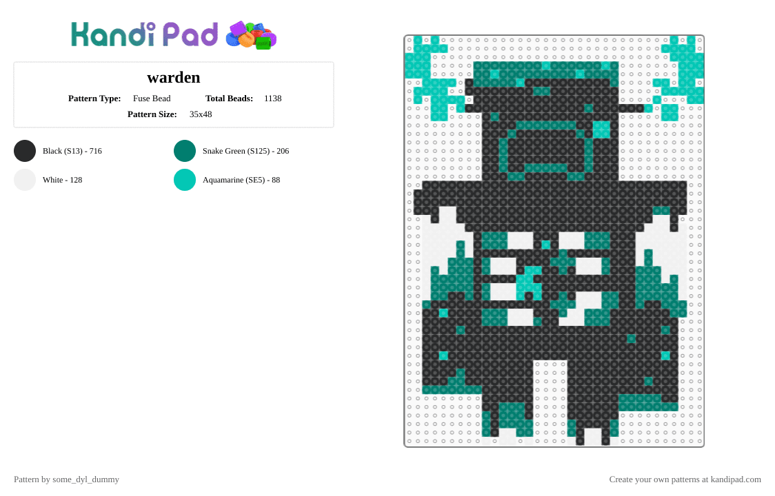 warden - Fuse Bead Pattern by some_dyl_dummy on Kandi Pad - black,white,teal