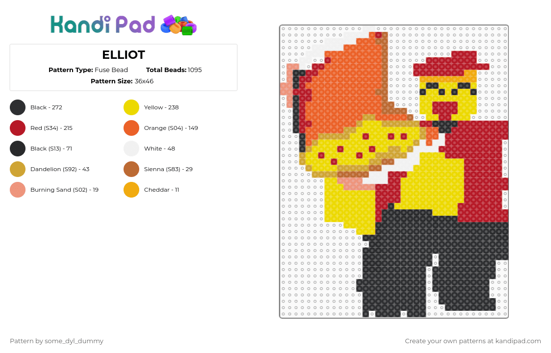 ELLIOT - Fuse Bead Pattern by some_dyl_dummy on Kandi Pad - red,yellow,orange