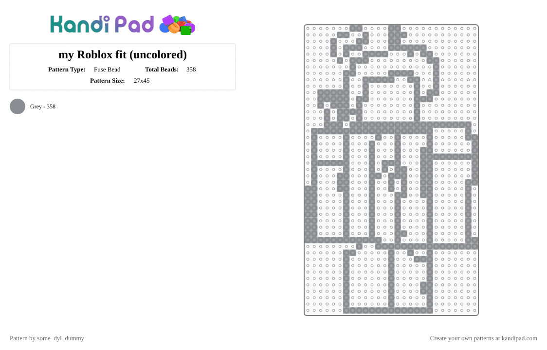 my Roblox fit (uncolored) - Fuse Bead Pattern by some_dyl_dummy on Kandi Pad - gray