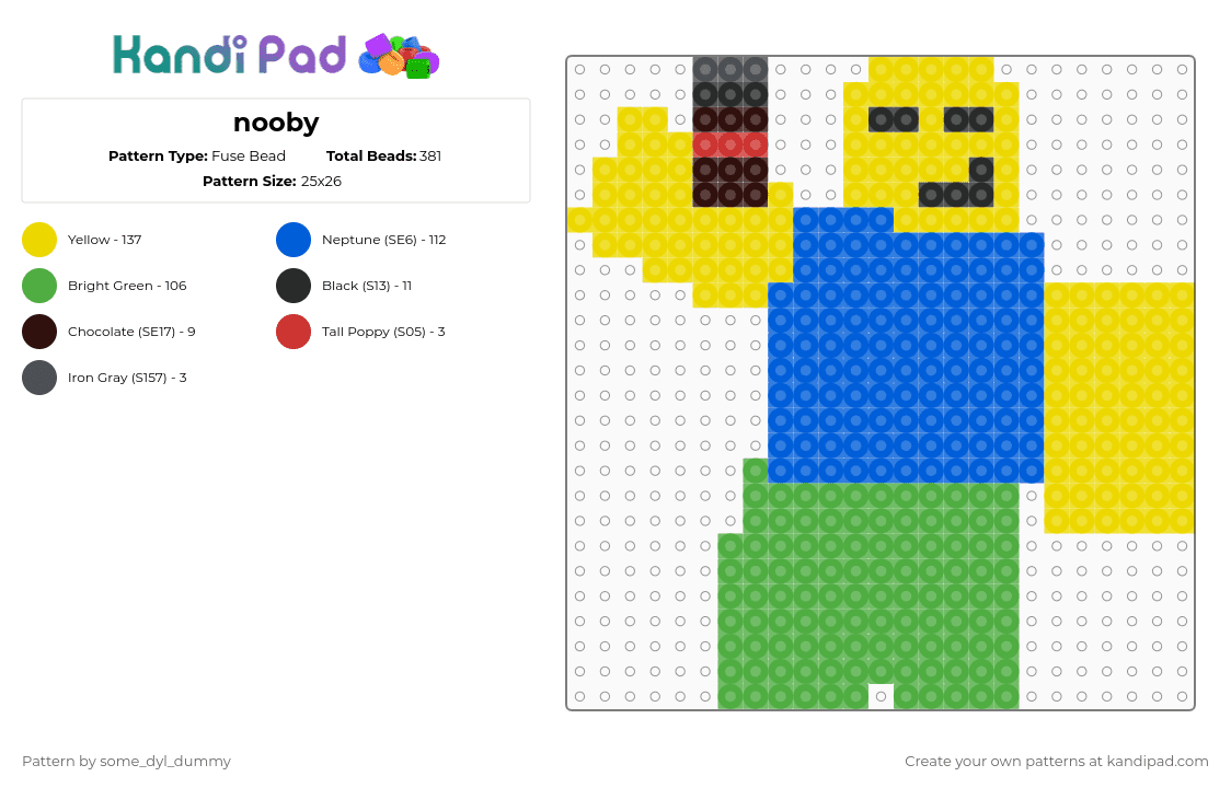 nooby - Fuse Bead Pattern by some_dyl_dummy on Kandi Pad - yellow,blue,green