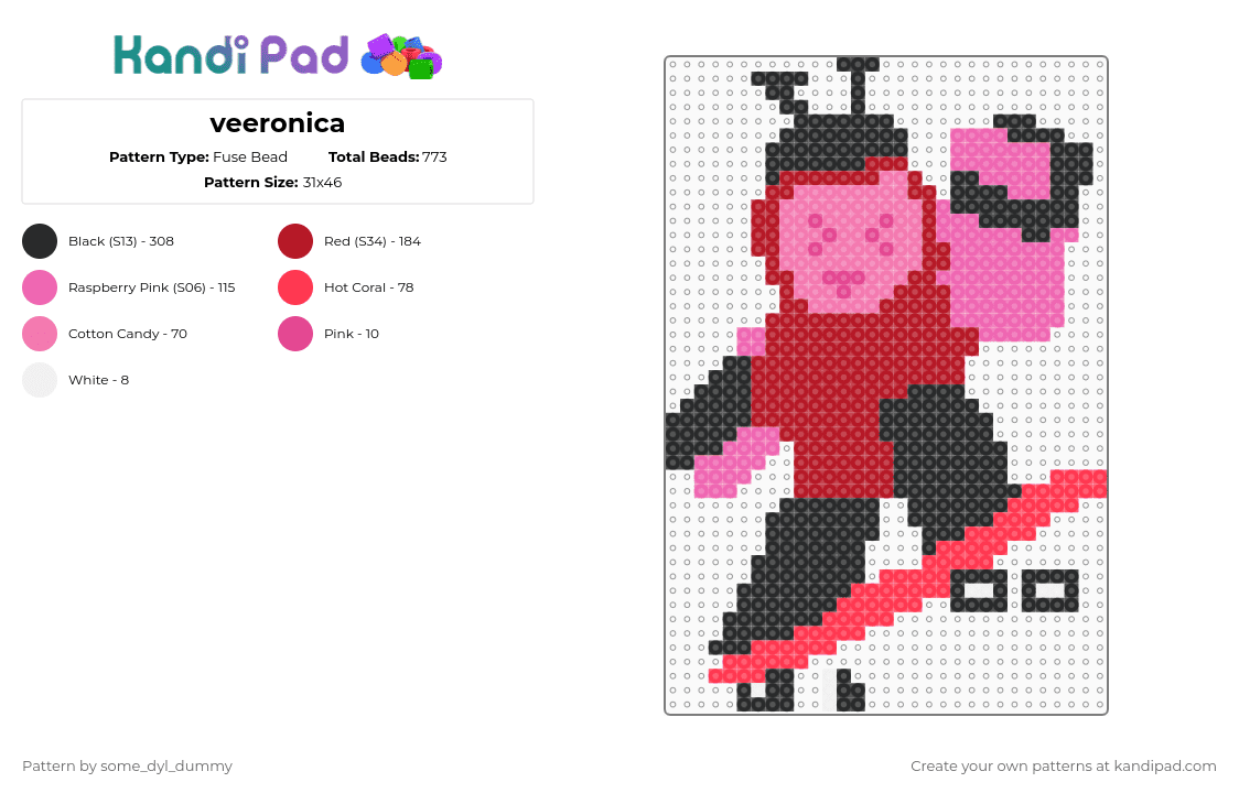 veeronica - Fuse Bead Pattern by some_dyl_dummy on Kandi Pad - pink,red