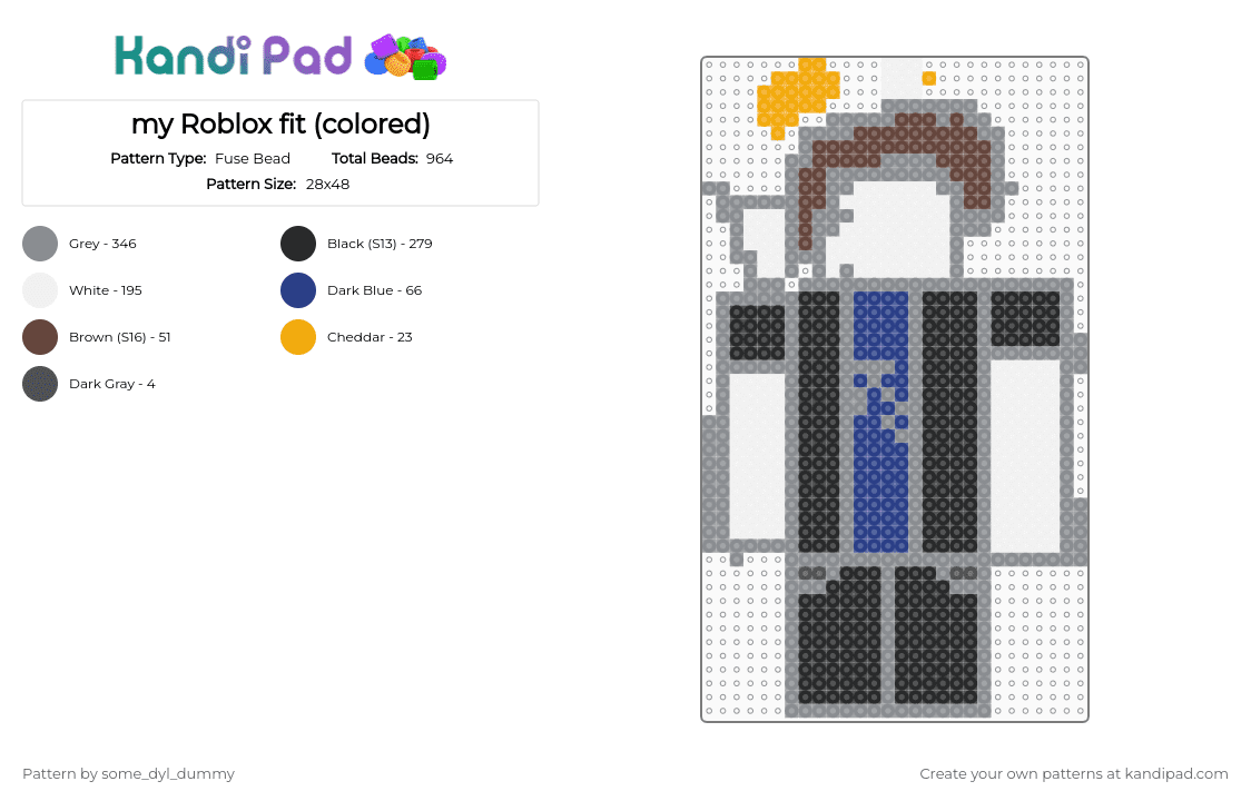 my Roblox fit (colored) - Fuse Bead Pattern by some_dyl_dummy on Kandi Pad - gray