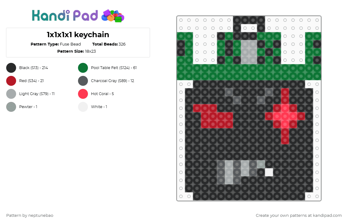 1x1x1x1 keychain - Fuse Bead Pattern by neptunebao on Kandi Pad - black,green,forsaken,1x1x1x1,1x4,creation of hatred,forsaken1x1x1x1,killer