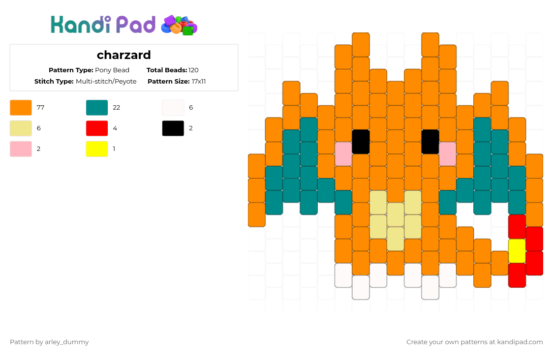 charzard - Pony Bead Pattern by arley_dummy on Kandi Pad - orange,teal