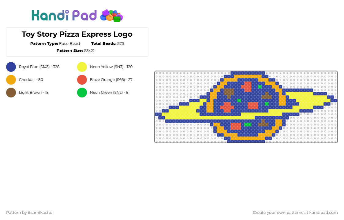 Toy Story Pizza Express Logo - Fuse Bead Pattern by itsamikachu on Kandi Pad - logo,pizza,movie,cartoon,scifi,purple,yellow,toy story,pixar,alien