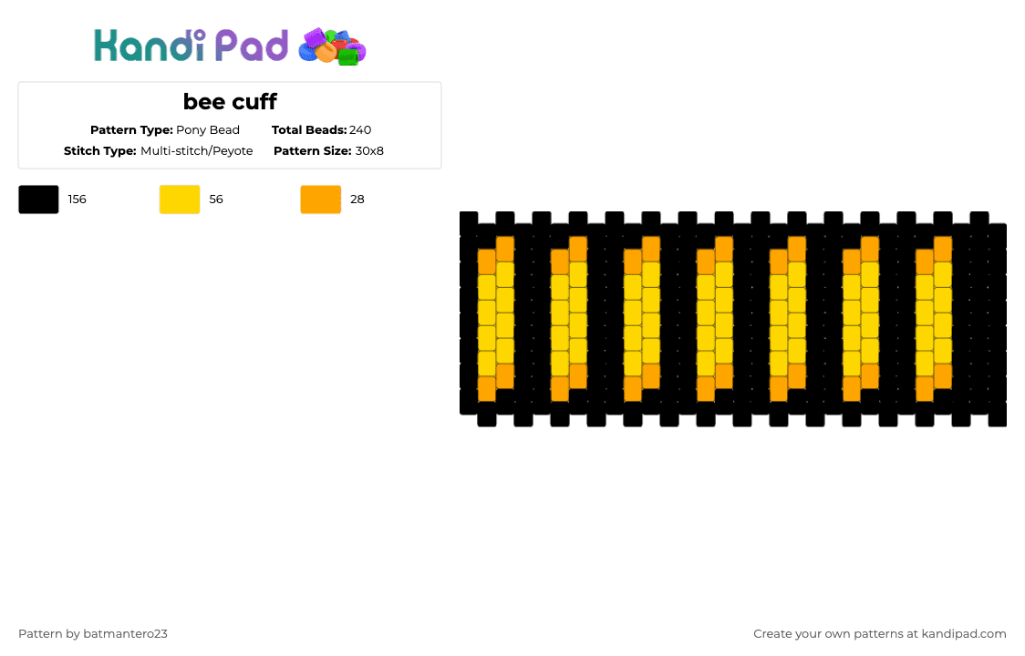 bee cuff - Pony Bead Pattern by batmantero23 on Kandi Pad - black,orange,yellow