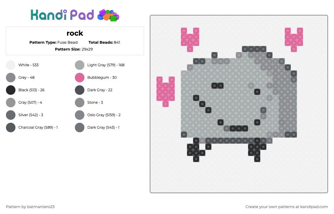 rock - Fuse Bead Pattern by batmantero23 on Kandi Pad - white,gray