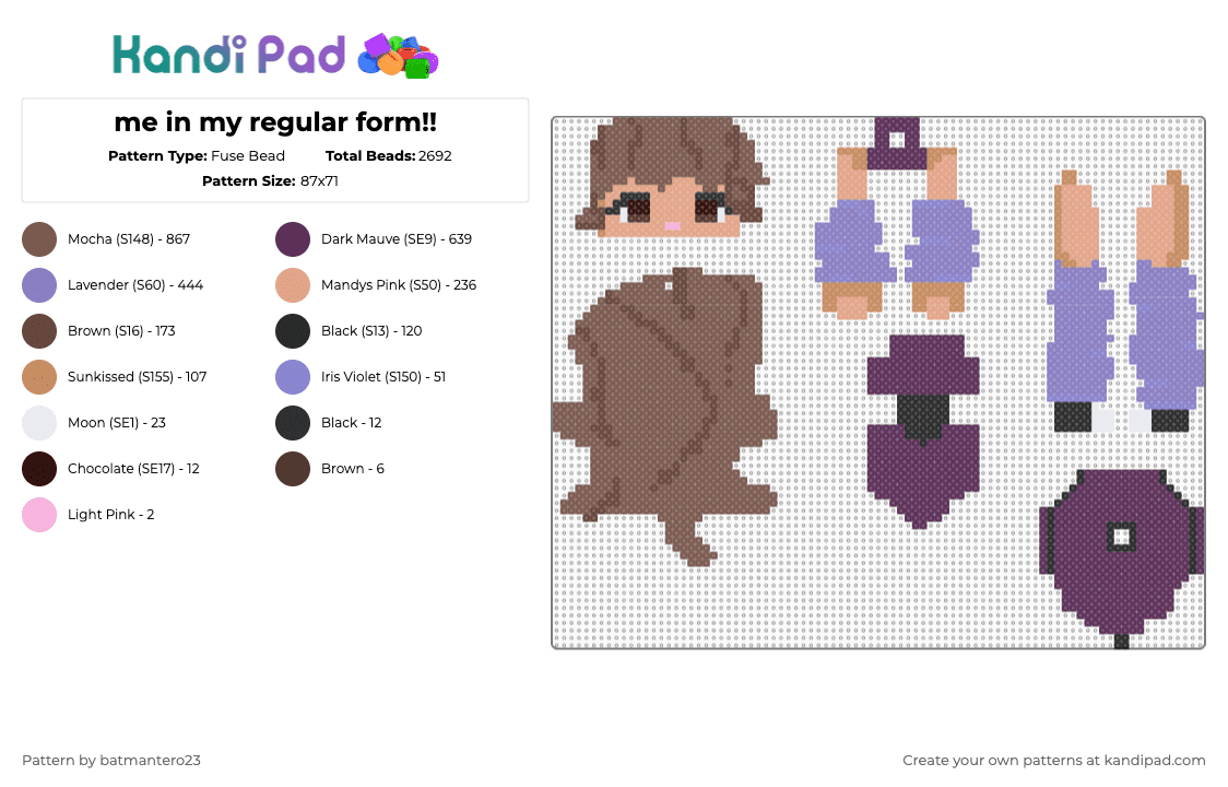 me in my regular form!! - Fuse Bead Pattern by batmantero23 on Kandi Pad - tan,pink