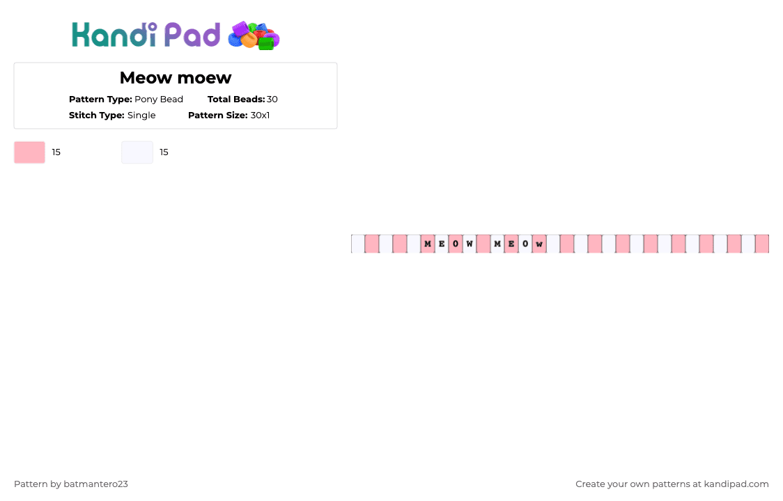 Meow moew - Pony Bead Pattern by batmantero23 on Kandi Pad - pink,white