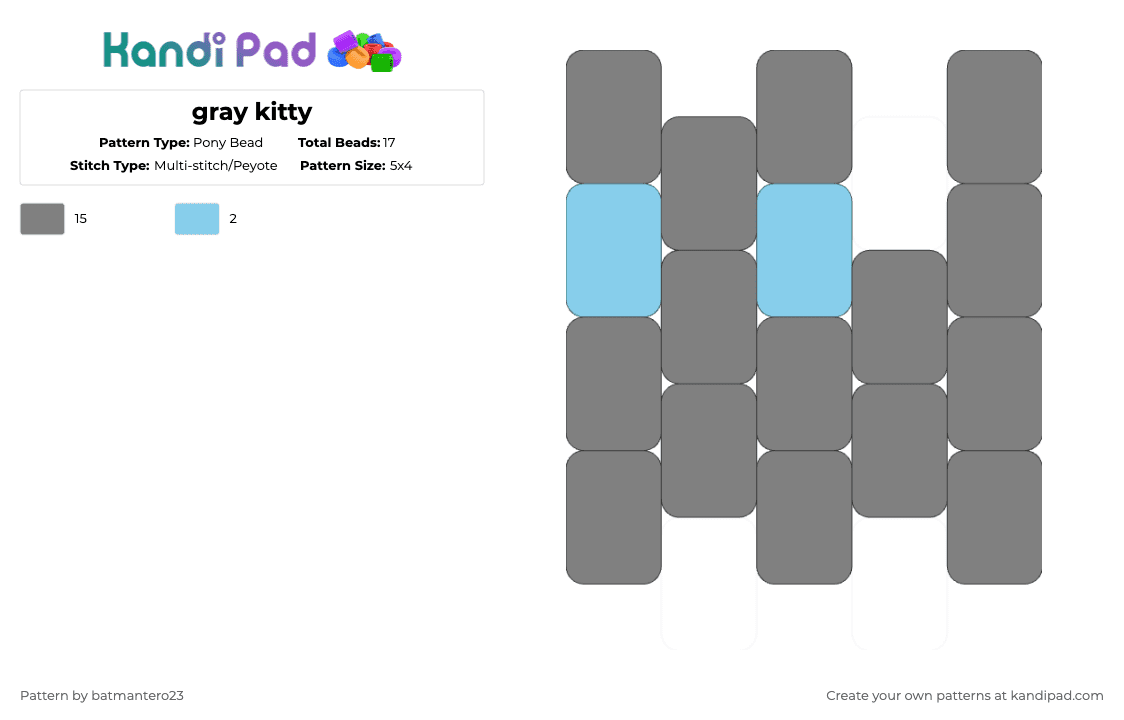 gray kitty - Pony Bead Pattern by batmantero23 on Kandi Pad - gray