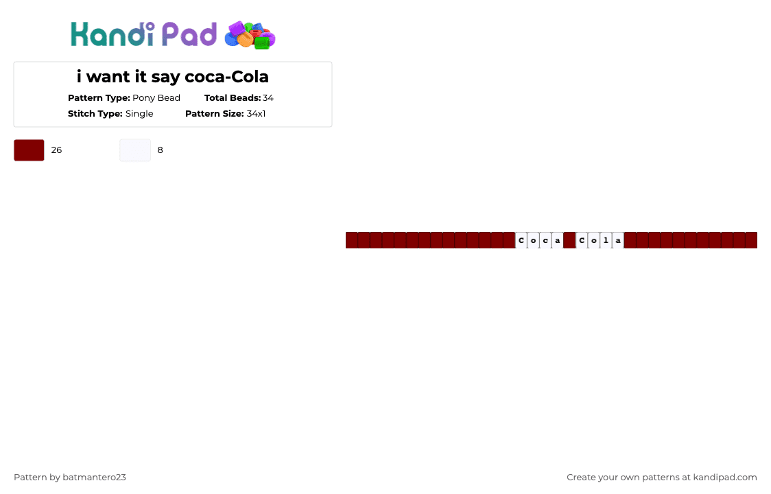 i want it say coca-Cola - Pony Bead Pattern by batmantero23 on Kandi Pad - brown