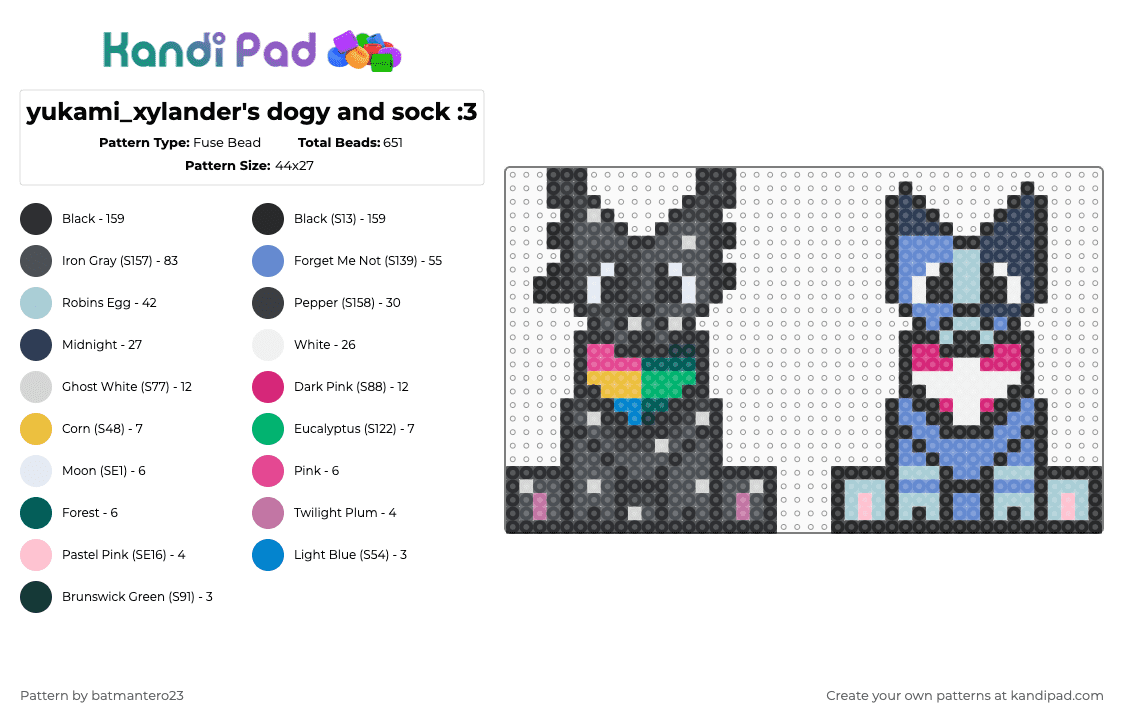 yukami_xylander\'s dogy and sock :3 - Fuse Bead Pattern by batmantero23 on Kandi Pad - black,purple,blue,light blue