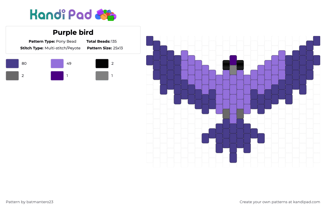 Purple bird - Pony Bead Pattern by batmantero23 on Kandi Pad - purple