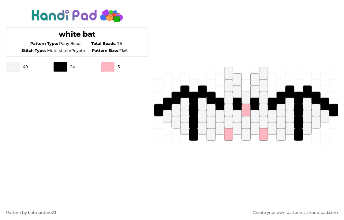 white bat - Pony Bead Pattern by batmantero23 on Kandi Pad - white