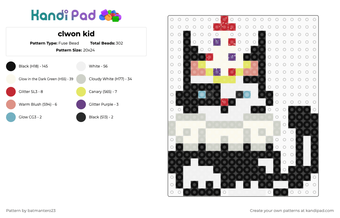 clwon kid - Fuse Bead Pattern by batmantero23 on Kandi Pad - black,white,red,yellow,colorful