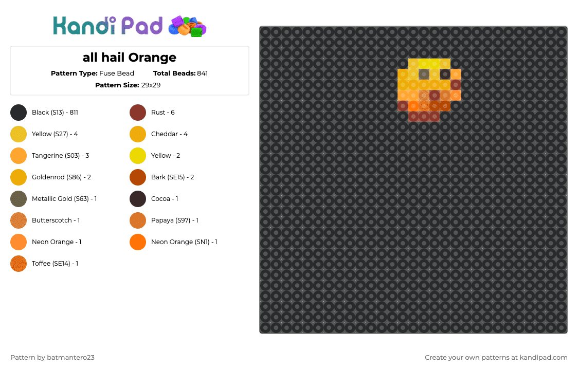 all hail Orange - Fuse Bead Pattern by batmantero23 on Kandi Pad - black,yellow,orange,red