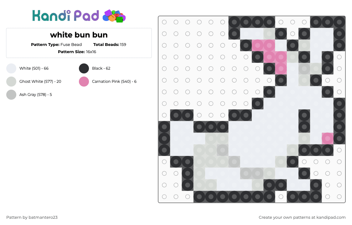 white bun bun - Fuse Bead Pattern by batmantero23 on Kandi Pad - white,pink,beige