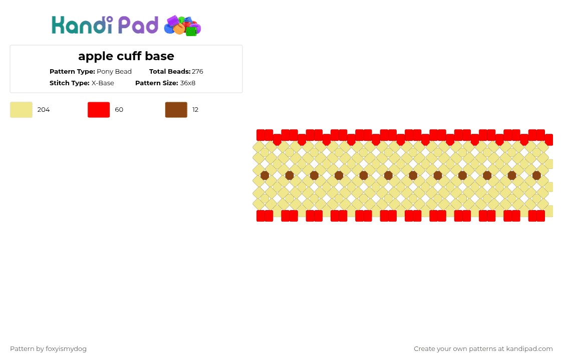 apple cuff base - Pony Bead Pattern by foxyismydog on Kandi Pad - yellow,red