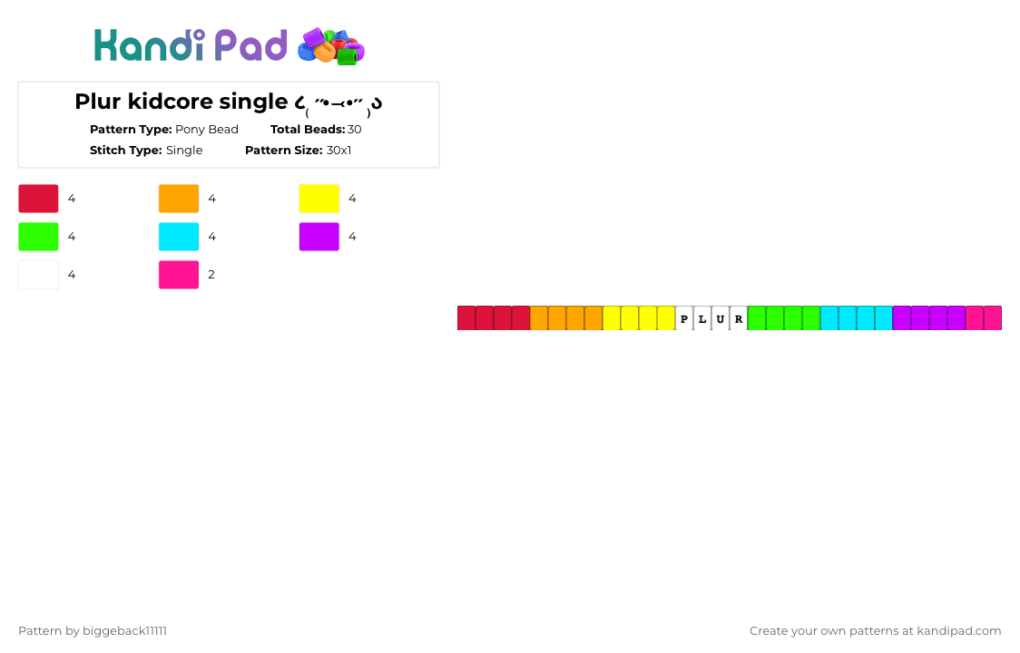Plur kidcore single ૮₍ ˶•⤙•˶ ₎ა - Pony Bead Pattern by biggeback11111 on Kandi Pad - orange,green,purple,colorful