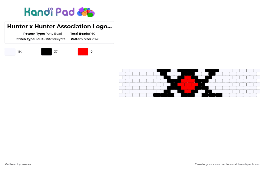 Hunter x Hunter Association Logo Cuff - Pony Bead Pattern by jeevee on Kandi Pad - white,hunterxhunter,hxh,hunter association,cuff,logo,anime,manga,panel