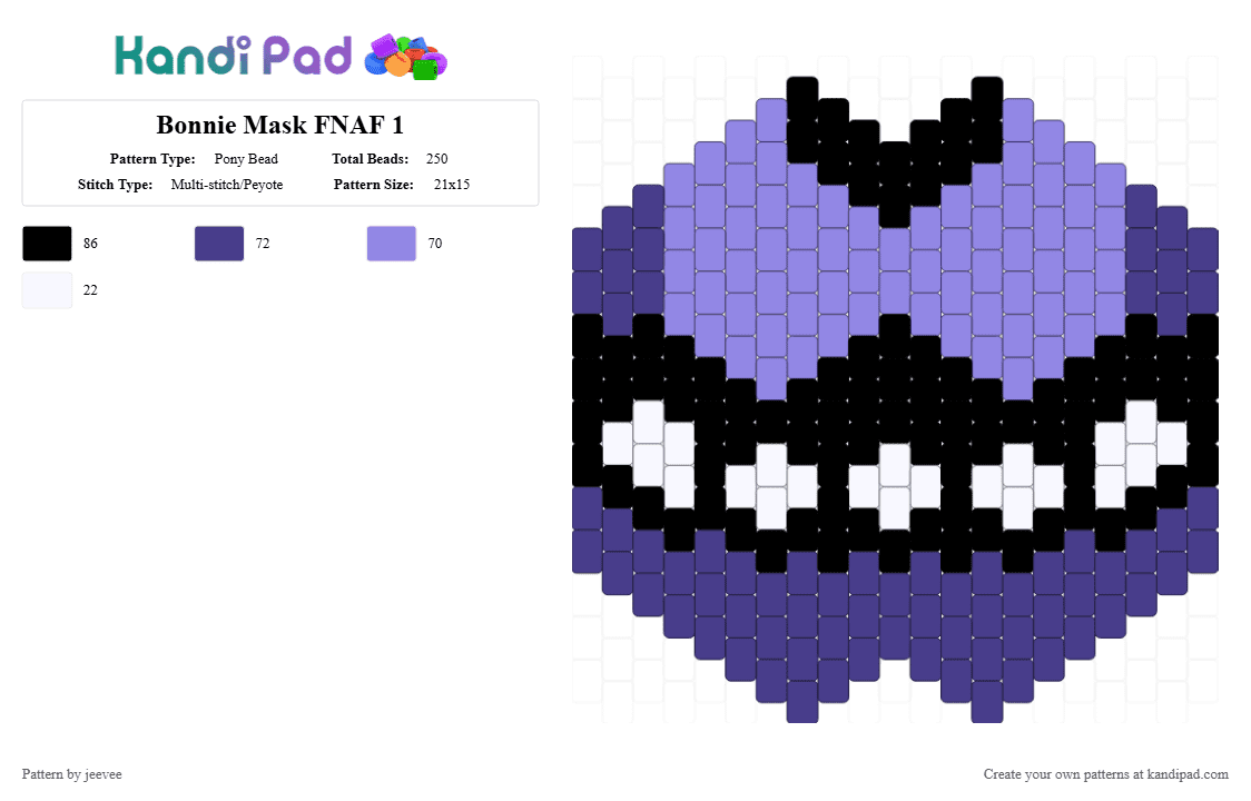 Bonnie Mask FNAF 1 - Pony Bead Pattern by jeevee on Kandi Pad - purple,pink,bonnie,fnaf,five nights at freddys,mask,blurple,blue,fnaf 1